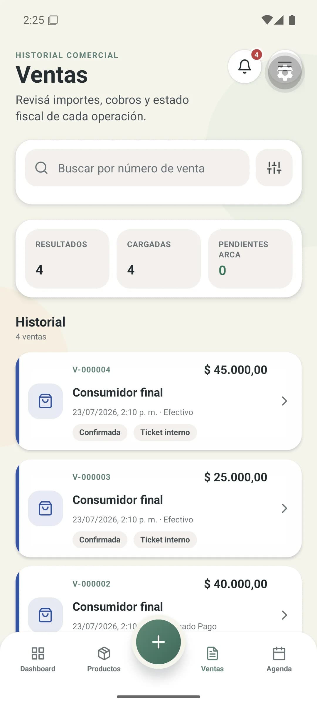 Historial de ventas — DanyOS Mobile