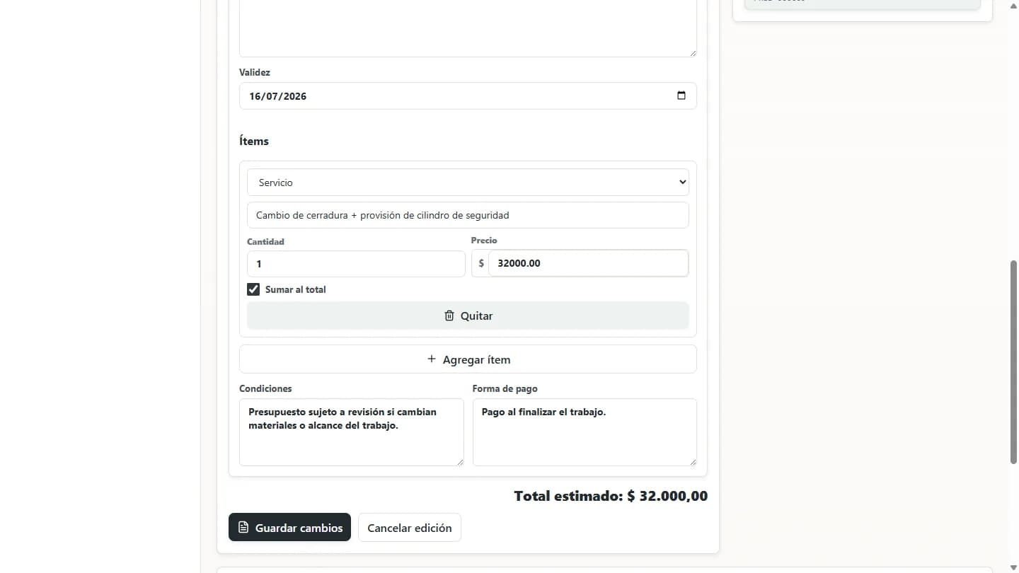Armado de presupuestos en DanyOS