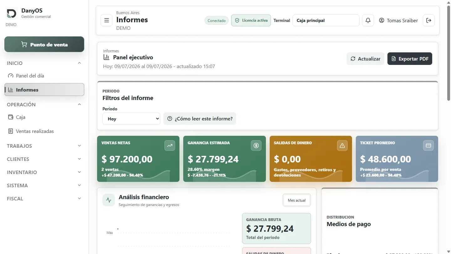 Reportes de ventas y stock en DanyOS
